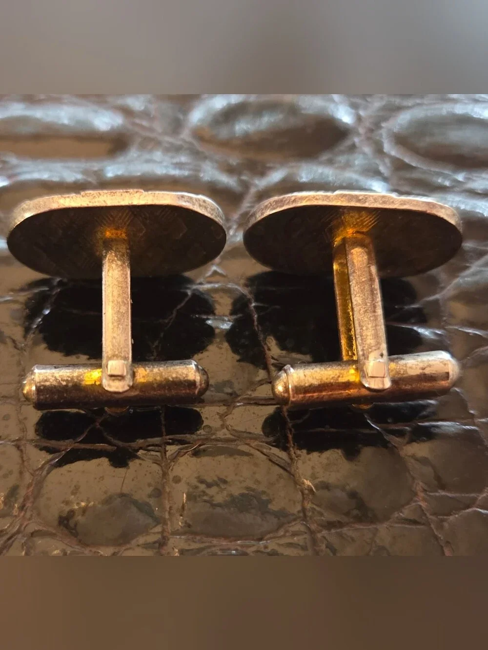 Vintage Mid-Century Gold Tone Oval Cufflinks with Rhinestone Accent